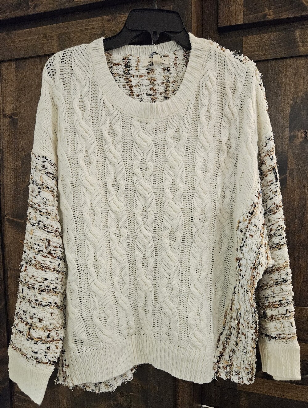 Chunky Cable Knit Cream Sweater with Pattern Detail